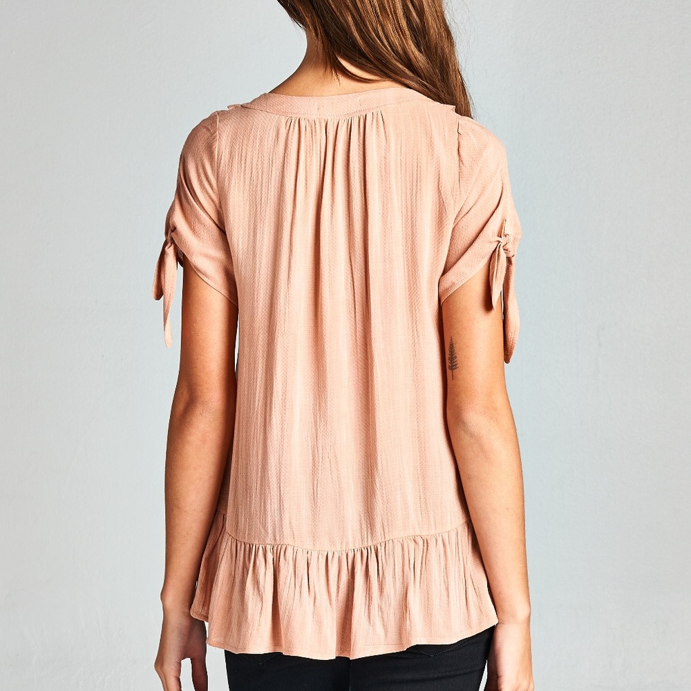 Dark Coral Ruffle Button-Front Top - Picture 5 of 6